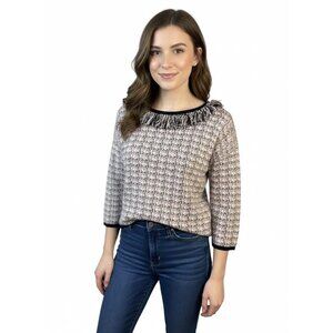 Signature By Bette Womens XL Sweater Fringed Collar Pink & White